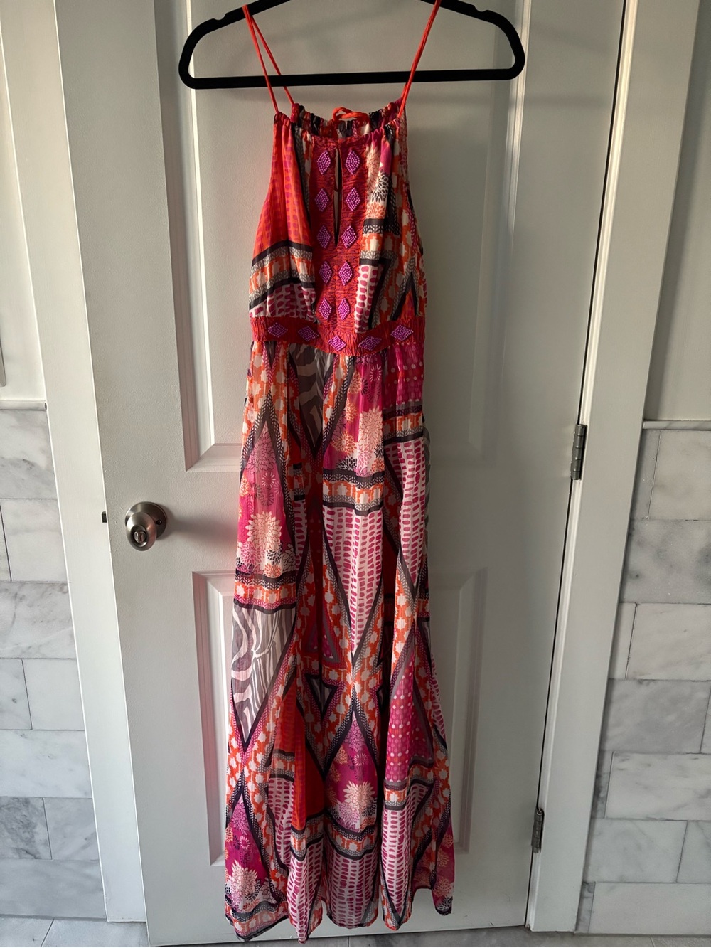 H&M Pink and Orange Patterned Halter Maxi Dress